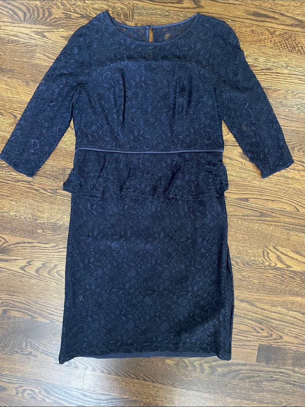 Adrianna Papell Navy Lace Long-Sleeve Peplum Dress